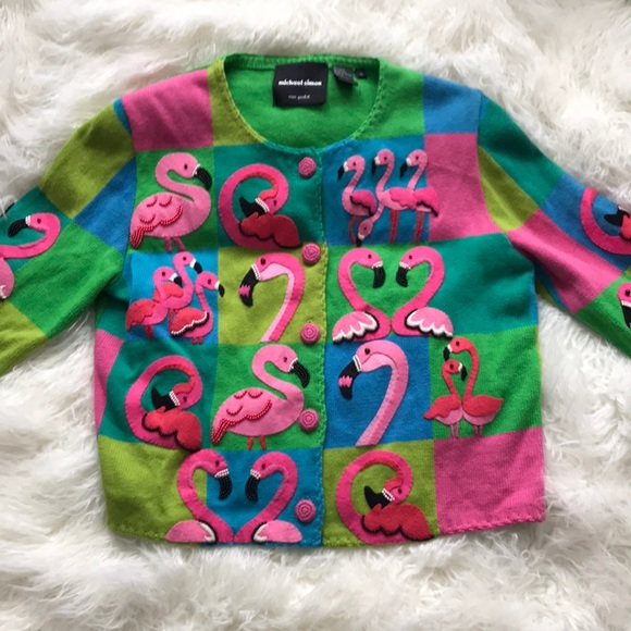 Michael Simon Sweaters - VTG MICHAEL SIMON FLAMINGO CARDIGAN